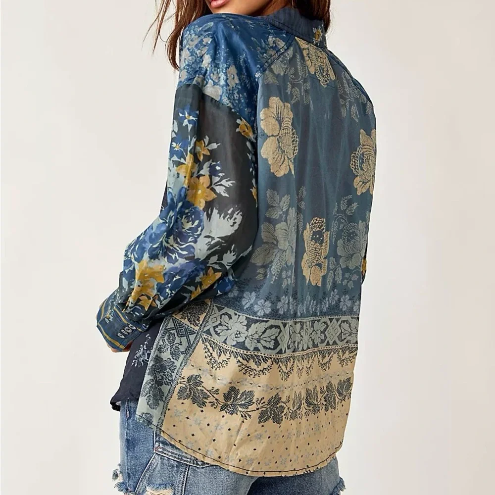Free People / We The Free / Flower Patch Top / Boho Floral Shacket Shirt - Picture 2 of 2
